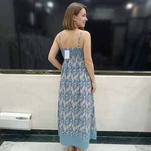 Floral Print Spaghetti Strap Mini <b>Dress</b> Empire Waist Asymmetrical Casual Summer Woven Cotton Bamboo Fiber Chinese Tailored - Product Image 3