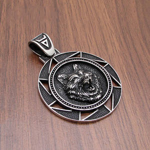 Collar con Colgante de Medallón de Acero Inoxidable, Collar de Obsidiana Negra con Lobo de <span class=keywords><strong>The</strong></span> <span class=keywords><strong>Witcher</strong></span> 3, Collar Vikingo con Martillo de Thor - Product Image 5