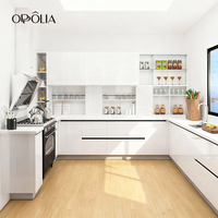 Ensemble de meubles de cuisine compact OPPOLIA, moderne, en quartz, à assembler soi-même, laqué brillant blanc, sans poignée, avec évier intégré