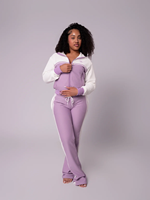Ensembles Femme Automne Hiver 2026 – Logo Personnalisé – Ensemble en Coton Gaufré – Veste et Pantalon Contrastants – Tenue Décontractée en Tissu Gaufré – Ensemble Deux Pièces