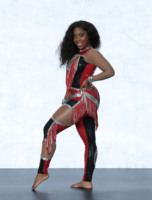 Uniforme de majorette rouge et noir métallisé avec paillettes argentées et pompons rouges, tenue de danse