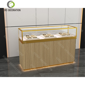 Nuevo diseño de madera + oro inoxidable LED luz joyería vitrina de cristal joyería quiosco centro comercial mostrador vitrina al por menor - Product Image 5