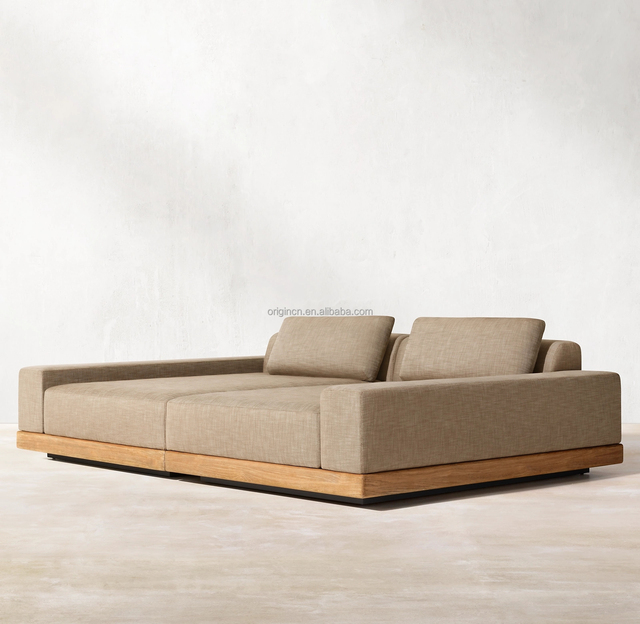 Modern Outdoor Furniture Upholstered Cushions Modular Solid Wood Teak Daybeds for Hotel & Courtyard Use