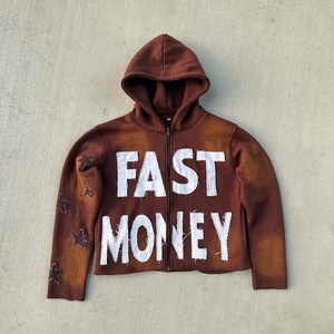 Sweat à capuche zippé en coton 100% de qualité supérieure, surdimensionné, délavé à l'acide, vintage, tricoté, pour homme, en molleton français, délavé au soleil - Product Image 1