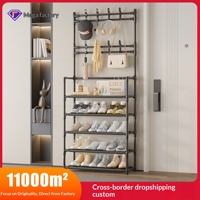 Porte-manteau multifonctionnel non pliable et détachable avec crochets, étagère à chaussures, organisateur d'entrée peu encombrant, et porte-vêtements sur pied