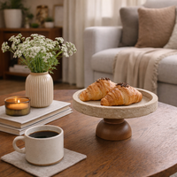 Plateau décoratif rond en travertin naturel fait main, beige, pour fruits, desserts, comptoir de cuisine, D20*H12cm
