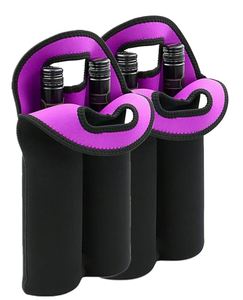 Factory 2-<b>Bottle</b> Wine Carrier Tote <b>Bag</b> Thick Neoprene Travel <b>Cooler</b> Secure Carry Handle Letter Pattern Keeps <b>Bottles</b> Protected - Product Image 1