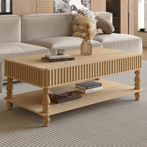<b>Lift</b> Top Fluted <b>Coffee</b> <b>Table</b> 47.24 In Rectangle Solid Wood Roman Column Legs Hidden Storage Handmade - Product Image 4