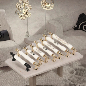 European Country Style Ceramic <strong>Gold</strong> Handle Drawer Pull Home Use Wardrobe <strong>Door</strong> and Cabinet <strong>Knob</strong> for Dresser or Entry Furniture - Product Image 2