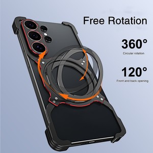 Coque de téléphone magnétique en aluminium rotative à 360° avec protection d'objectif d'appareil photo sans cadre et support intégré pour Samsung S26 Ultra S25 - Product Image 2