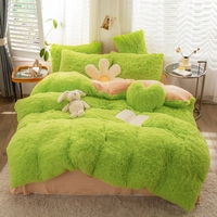 Ensemble de housse de couette en velours vert imperméable biologique de style américain, ensemble de literie moelleux et duveteux