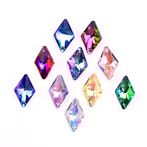 SZ New Arrivals Single Holes Plating Crystal Beads Rhombus Pendant For Jewelry Making Decoration