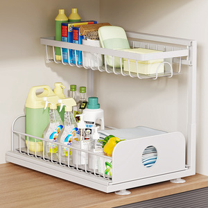 Étagère de Rangement Coulissante Réglable <span class=keywords><strong>Sous</strong></span> Évier, Multifonctionnelle pour <span class=keywords><strong>Épices</strong></span>, Meuble de Cuisine à Deux Niveaux, Étanche - Product Image 2