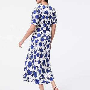 Floral Linen Blend Eco-Friendly Breathable A-Line Casual Loose Fit <strong>Midi</strong> <strong>Dress</strong> OEM Service - Product Image 2