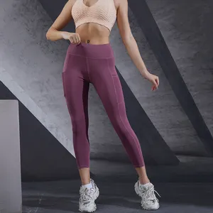 Produsen kustom Logo Solid legging Yoga kantong wanita celana olahraga lembut sejuk kebugaran ketat pabrik grosir