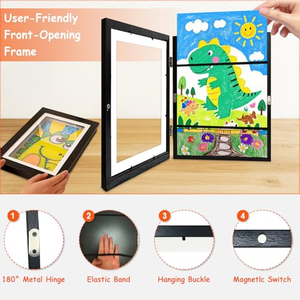 Cadre pour œuvres d'art pour enfants A3 A4 8.5x11 10x12.5, à changement rapide avec passe-partout, en verre incassable – Meilleures ventes - Product Image 3