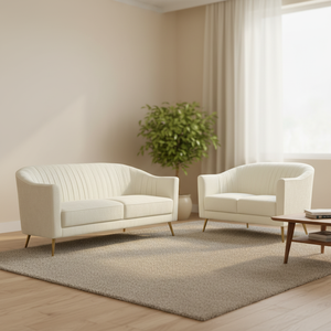 Ensemble de canapés en tissu bouclé crème de style nordique contemporain, fauteuil à dossier plissé et canapé 3 <span class=keywords><strong>places</strong></span> pour meubles d'appartement - Product Image 6