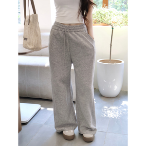 Pantalones de mujer de lana de pierna ancha a precio de fábrica con cordón elástico de cintura alta-Pantalones de lana de corte recto - Product Image 1