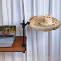 Nouvelle Niche pour Chat de Luxe Moderne, Douce et Confortable, en Tissu Marron Moelleux, Ajustable, Amovible, Lavable, avec Coussin Long en Peluche, pour Bureau et Domicile