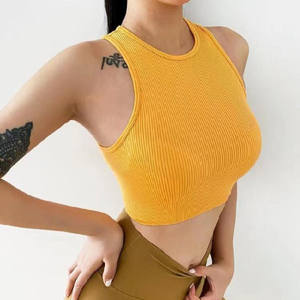 T1927 venta al por mayor verano Casual Trendy <span class=keywords><strong>Racer</strong></span> chaleco Ins mujeres sin mangas de punto mujeres Color sólido Crop <span class=keywords><strong>Tank</strong></span> Top chaleco - Product Image 1