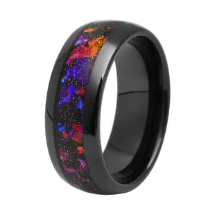 8Mm Galaxy Tungsten Nhẫn Đánh Bóng Màu Đen Với Tinh Vân Inlay Mens Wedding Ban Nhạc