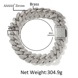 Vendita calda gioielli Hip Hop 26mm oro bianco placcato oro rosa Iced Out CZ Diamond Prong catena a maglia cubana collana in oro 18 carati - Product Image 6