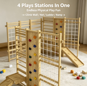 Gymnase mural d'activités pour tout-petits <span class=keywords><strong>en</strong></span> <span class=keywords><strong>bois</strong></span> naturel de qualité supérieure <span class=keywords><strong>avec</strong></span> poignées d'escalade, échelle <span class=keywords><strong>en</strong></span> corde, toboggan et <span class=keywords><strong>anneaux</strong></span> de trapèze - Product Image 6