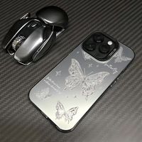 Coque de téléphone rétro en argent avec papillon volant, compatible avec iPhone 11 12 13 14 15 16 17promax
