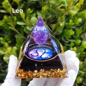 Douze Constellations cristal pyramide à la main Feng Shui noël bureau ornement plante motif nouvelle maison résine époxy gravier - Product Image 5