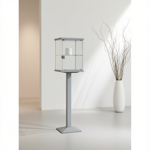Modern Display Case With Tempered Glass 45x45x153cm <b>Light</b> Grey Metal Base Adjustable Shelf Lockable <b>Door</b> - Product Image 3