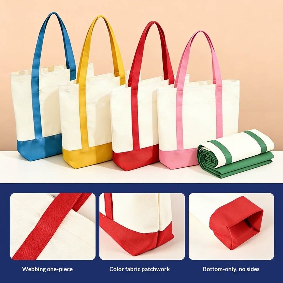 Customizable Canvas Tote Bag Contrasting Color Patchwork Foldable ...