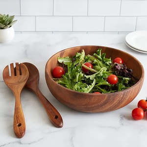 Juego de Tazones Redondos Grandes de Madera de Acacia para Servir Ensaladas con Tenedor y Cuchara, Tazones de Madera para Ensaladas, Juego de Ensaladas para Cena Familiar - Product Image 6