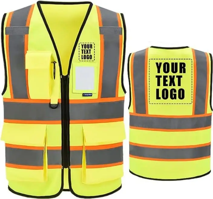Khả năng hiển thị cao phản quang 2 hai giai điệu an toàn vest cho phụ nữ người đàn ông an ninh với túi dây kéo đường an toàn làm việc vest