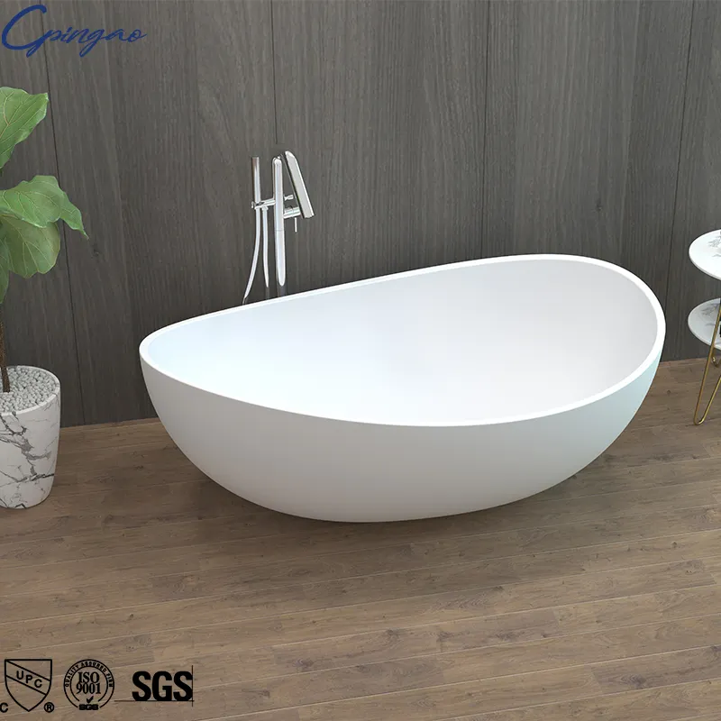 Lujo de gran tamaño ovalado superficie sólida A +++ acrílico profundo remojo bañera independiente piedra de pie baño bañeras para adultos