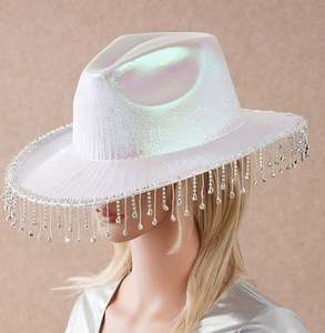 Decoración para fiesta <span class=keywords><strong>de</strong></span> boda, novia, sombrero <span class=keywords><strong>de</strong></span> vaquera blanco, sombrero <span class=keywords><strong>de</strong></span> vaquero con flecos <span class=keywords><strong>de</strong></span> diamantes <span class=keywords><strong>de</strong></span> imitación occidentales con borla <span class=keywords><strong>de</strong></span> diamantes <span class=keywords><strong>de</strong></span> imitación - Product Image 4