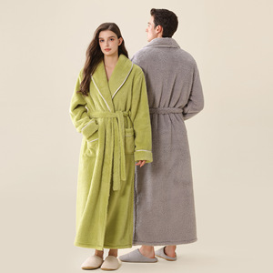Accappatoio Pigiama Termico Lungo Extra Lungo in Pile Corallo con Scollo a <span class=keywords><strong>V</strong></span> per Donna e Coppie - Collezione Invernale - Product Image 4