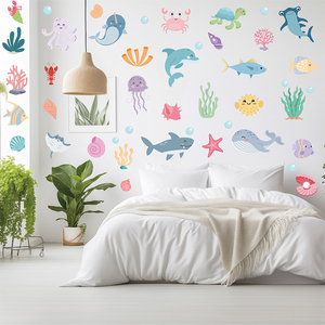 58 pièces/ensemble coloré océan vie autocollant mural créatures <span class=keywords><strong>de</strong></span> la mer autocollant mural sous la mer poisson amovible autocollant mural <span class=keywords><strong>salle</strong></span> <span class=keywords><strong>de</strong></span> <span class=keywords><strong>bain</strong></span> chambre - Product Image 3