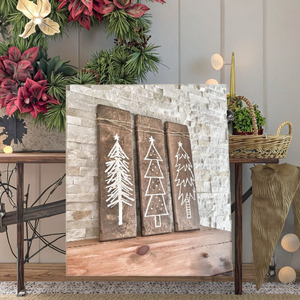 Juego de 3 carteles de árbol de Navidad de madera blanca rústica decoración de granja con técnica de pino pulido - Product Image 5