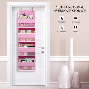 Organisateur rose à suspendre sur la porte, 33x15x85cm, avec 4 poches transparentes, rangement suspendu pour chambre d'enfant, salle de bain, placard, jouets - Product Image 3
