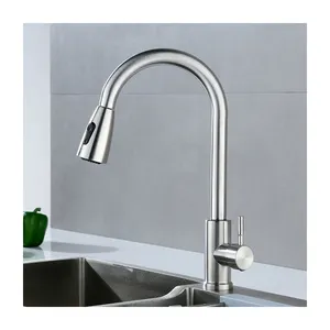Hot Cold Water Mixer Stainless Steel Kitchen Faucet Single Hole 360 Degree Rotation Spring Pull Down Valve Type Kitchen Tap