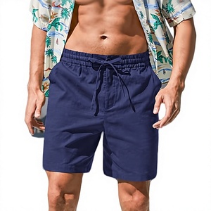 Shorts en coton et lin pour hommes, personnalisables avec logo, vente directe OEM, décontractés, avec cordon de serrage, entrejambe de 7 pouces, extensibles, pour l'été et la plage - Product Image 1