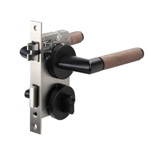 <span class=keywords><strong>Poignée</strong></span> de porte intérieure en <span class=keywords><strong>bois</strong></span> de noyer noir gris, style rétro européen, nouvelle mode, serrure à levier en aluminium pour appartement, maison, chambre à coucher - Product Image 5