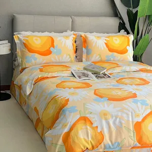200TC King Size 100 Cotton Orange Hotel Flat Sheet Bedding Flat Bedding Set
