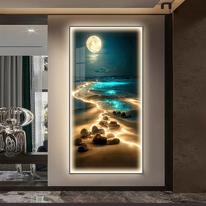 Peinture murale <span class=keywords><strong>moderne</strong></span> décorative en porcelaine de cristal avec LED, tableaux de paysage minimalistes de luxe pour salon - Product Image 4