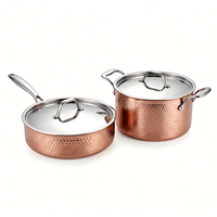 Batterie de cuisine ANMEI OEM en acier inoxydable martelé or rose – Casseroles, poêles, sauteuse, casserole à soupe avec couvercle en verre – Compatible induction