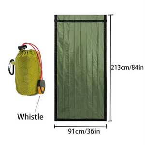Couverture Portable PE <span class=keywords><strong>Film</strong></span> d'aluminium sac de couchage thermique chaud coupe-vent étanche Camping équipement de plein air sifflet - Product Image 6