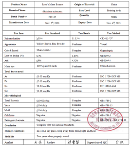 Poudre d'extrait biologique naturel USDA Poudre d'extrait de champignon Crinière de lion Poudre d'extrait de crinière de lion Extracto De Melena De <span class=keywords><strong>Leon</strong></span> - Product Image 3