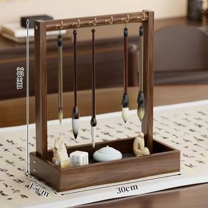 Support de Rangement et Présentoir de Bureau en Bois Massif pour Pinceaux de Calligraphie et Stylos, avec 12 Crochets, pour Papeterie - Modèle Xi Peptide - Product Image 4