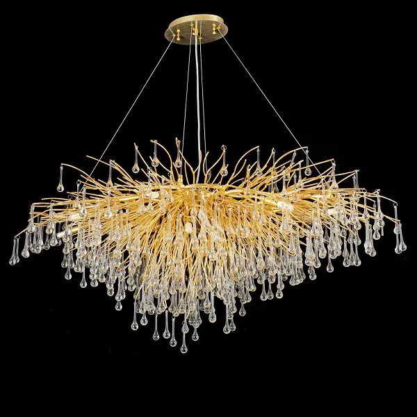 Подвесной светильник от дождя Люстра для гостиной, столовой, роскошная хрустальная люстра с золотыми ветвями
