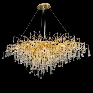 Illuminazione a sospensione lampadario a goccia di pioggia soggiorno sala da pranzo lampadario di cristallo ramo d'oro di lusso